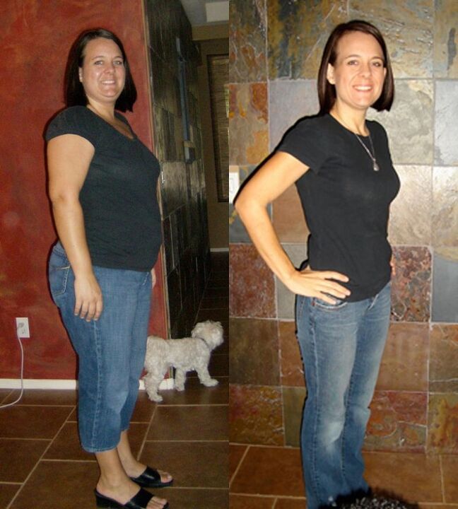 Le résultat d'une femme qui perd du poids avec un régime hebdomadaire de 5 kg de sarrasin. 